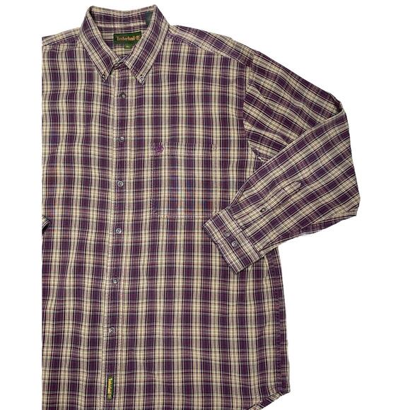 Timberland Men Button Down Shirt Red Plaid Long Sleeve 100% Cotton Size XL - Picture 2 of 6